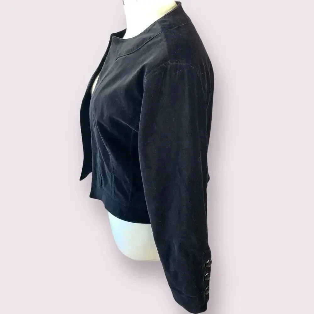 Chico's Vintage Casual Velvet Cropped Open Blazer Jacket Lined Size XL/16 Black - Picture 3 of 16